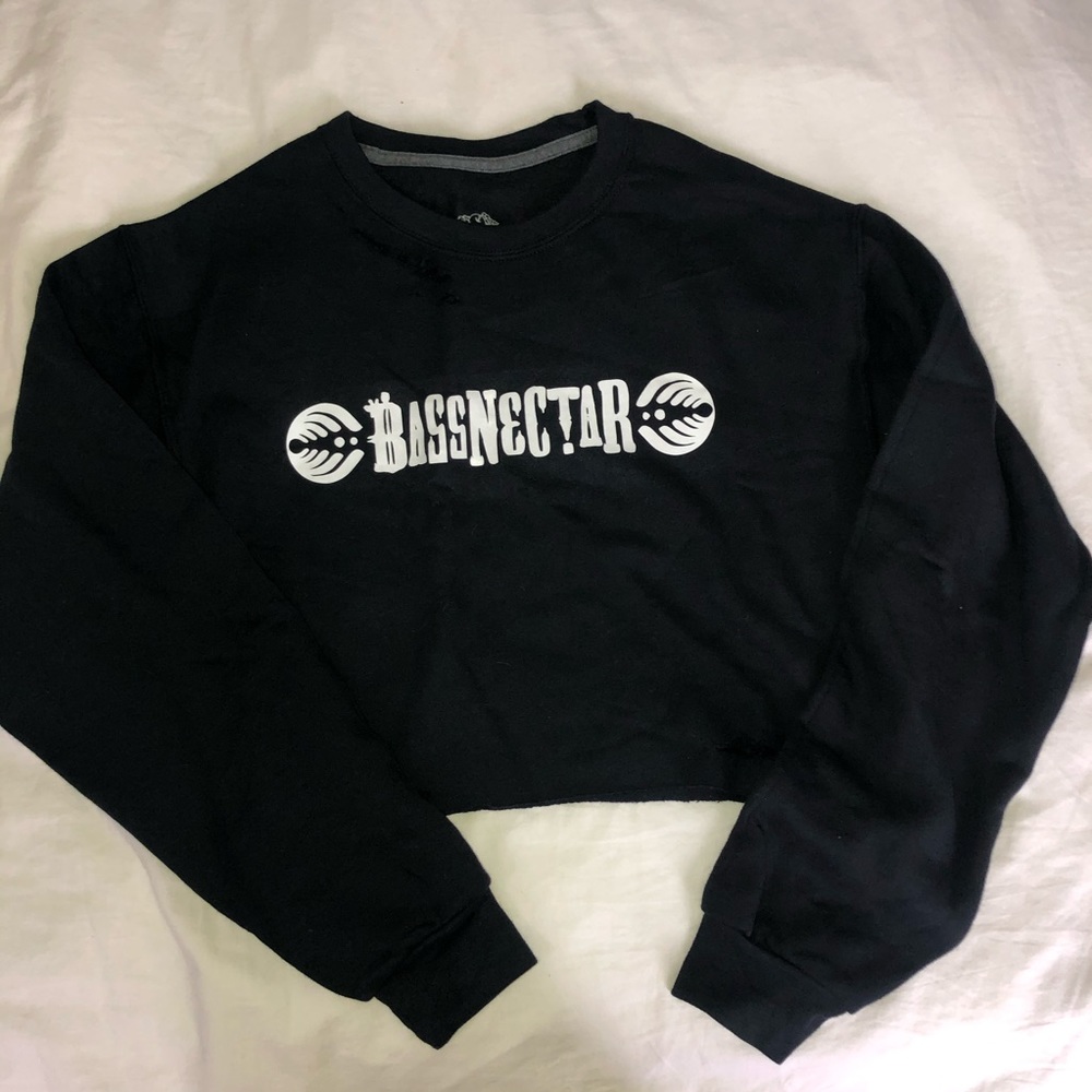 Distressed bassnectar cropped sweatshirt
